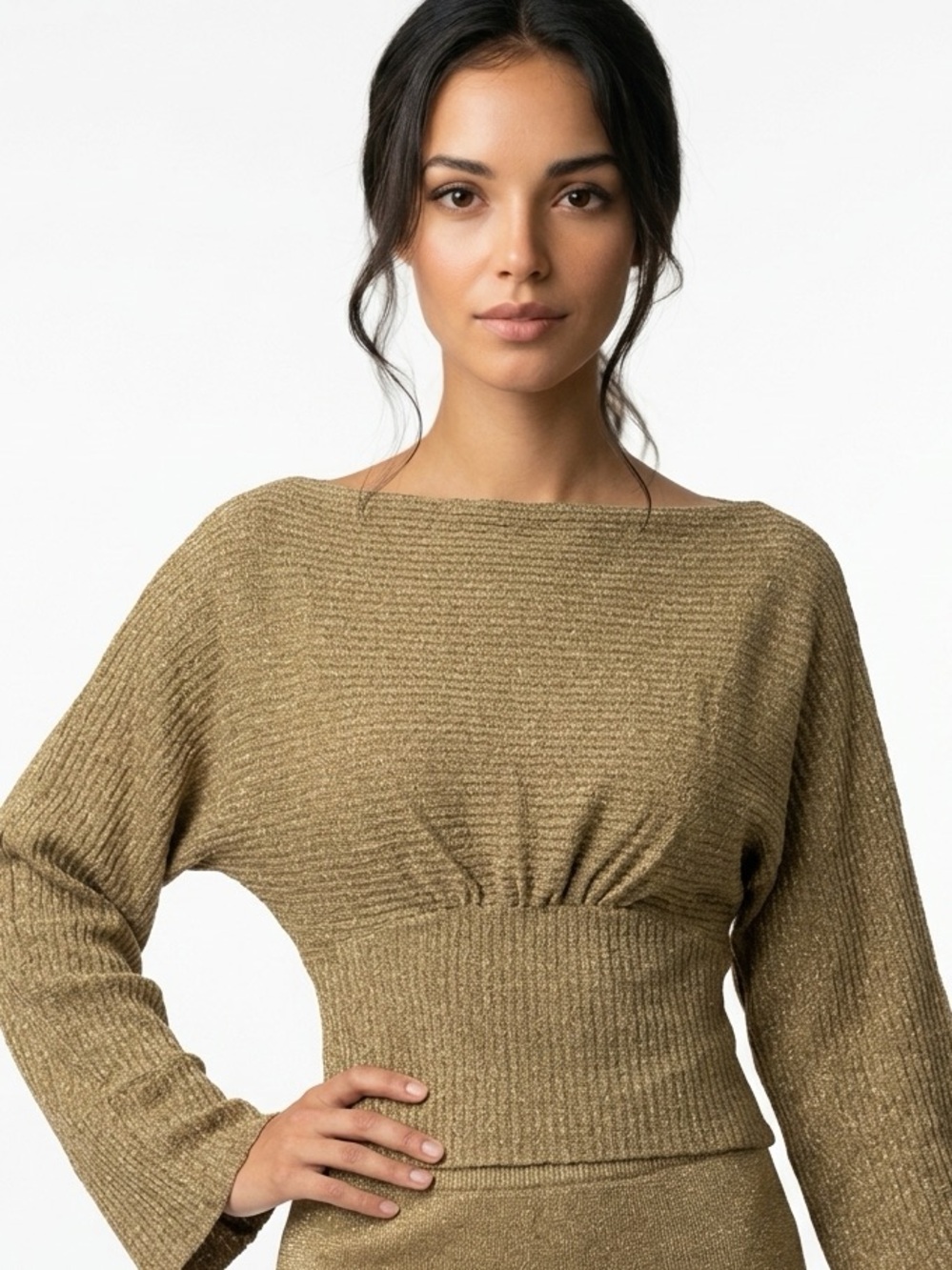 FREE PEOPLE | WE THE FREE Boatneck Green Ribbed Knit Top Flare Sleeves Women’s S